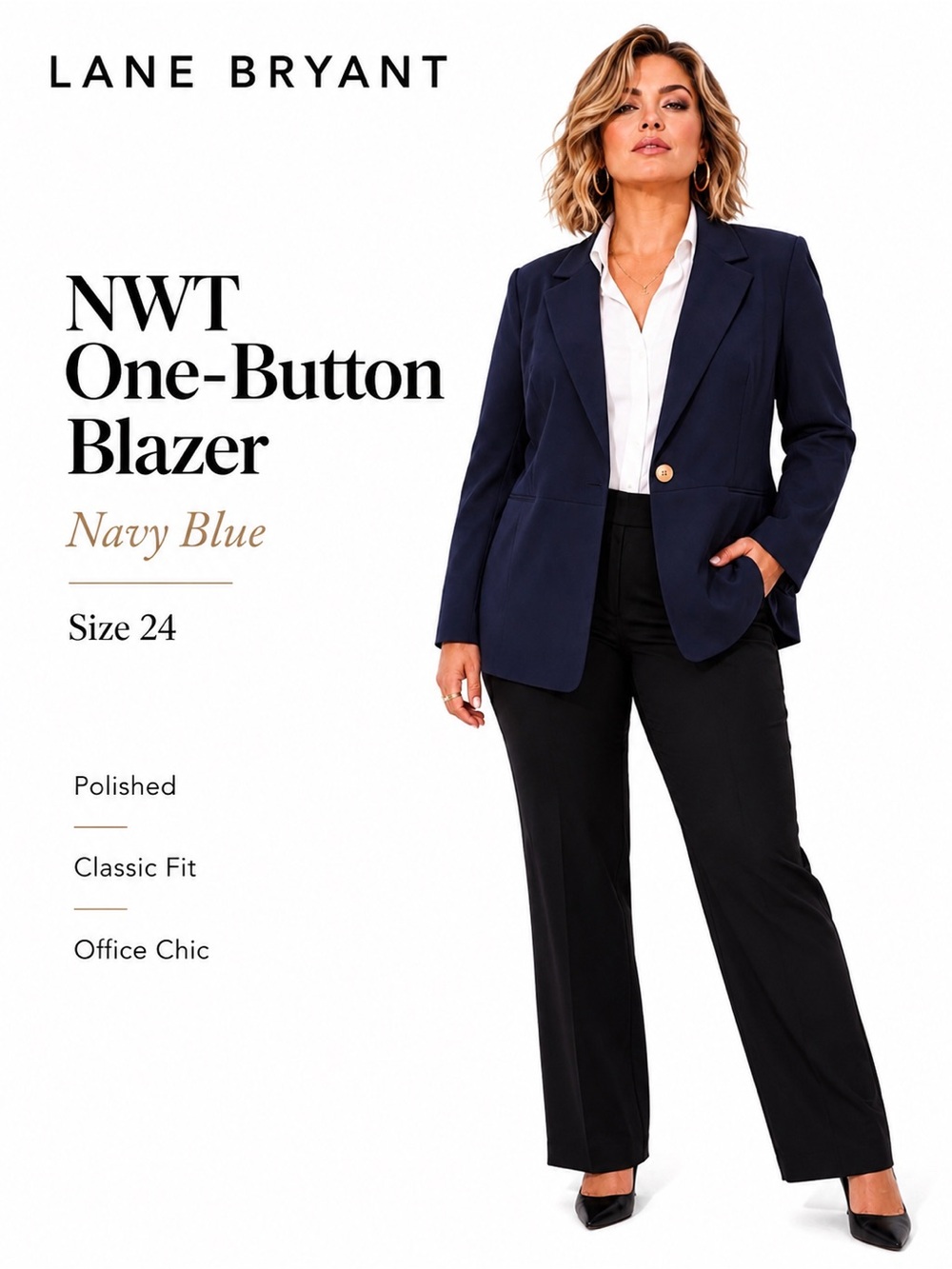 Lane Bryant Blazer Navy Blue One button Front plus size 24 classic NWT
